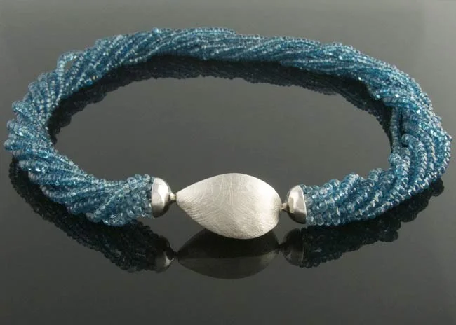 Three sided silver clasp on London blue topaz multistand necklace.jpg