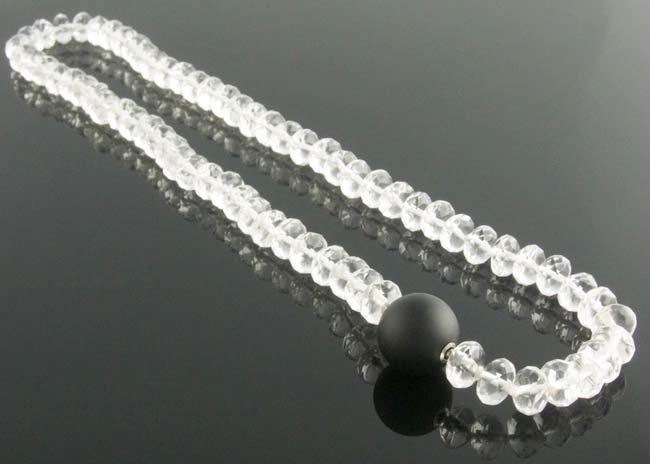 Faceted rock crystal necklace with interchangeable matte black onyx ball clasp