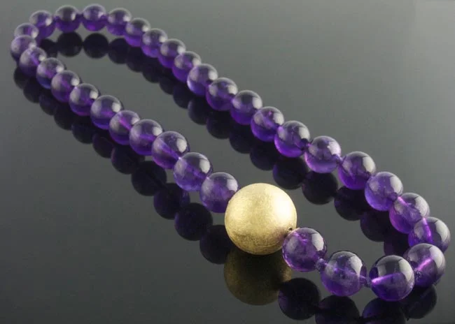 Amethyst bead necklace with interchangeable gold ball clasp