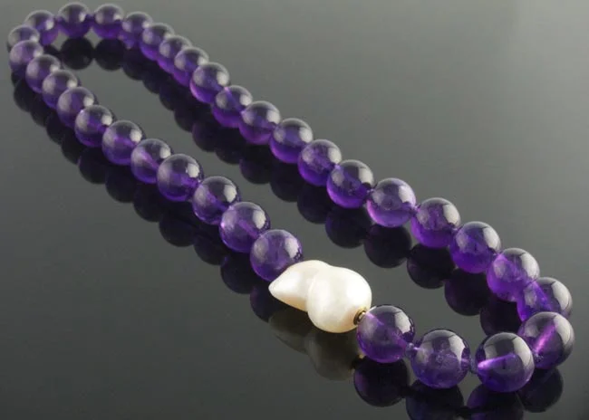 12mm amethyst necklace with interchangeable keshi pearl clasp