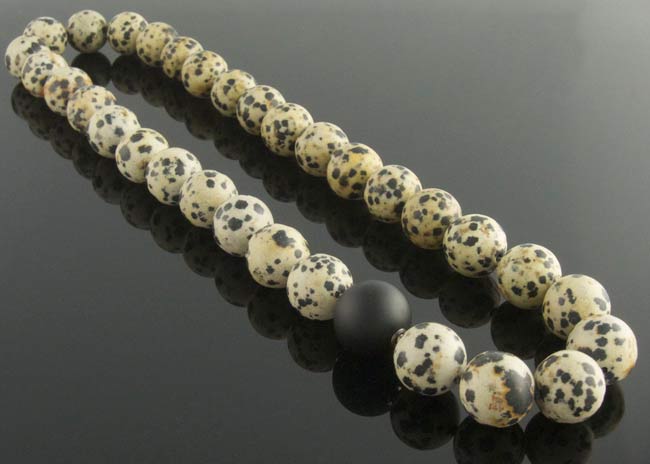 Dalmation jasper necklace with removable mattel black onyx ball clasp