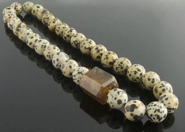 Dalmation jasper necklace with detachable smoky quartz necklace