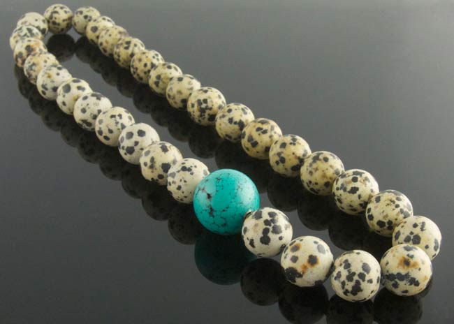 Dalmation jasper necklace with removable dyed blue howlite clasp