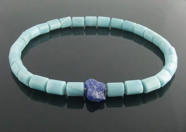 Amazonite triangular barrel necklace with interchangeable small tanzanite clasp