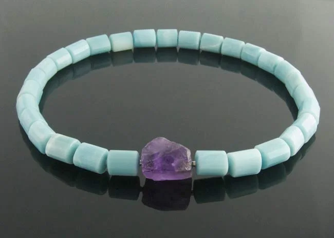 Amazonite triangular barrel necklace with interchangeable amethyst clasp