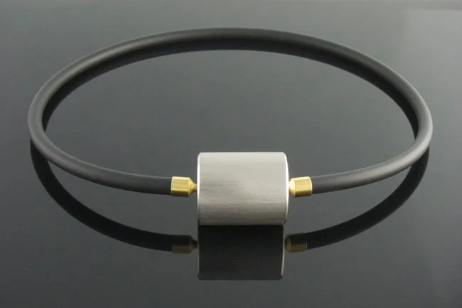 Black rubber interchangeable necklace with removable silver cylinder clasp