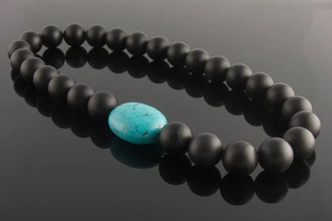 Matt black onyx necklace with turquoise clasp