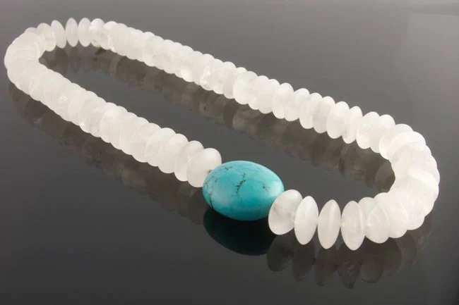 Matte rock crystal rondelle necklace with interchangeable oval Turquoise  clasp