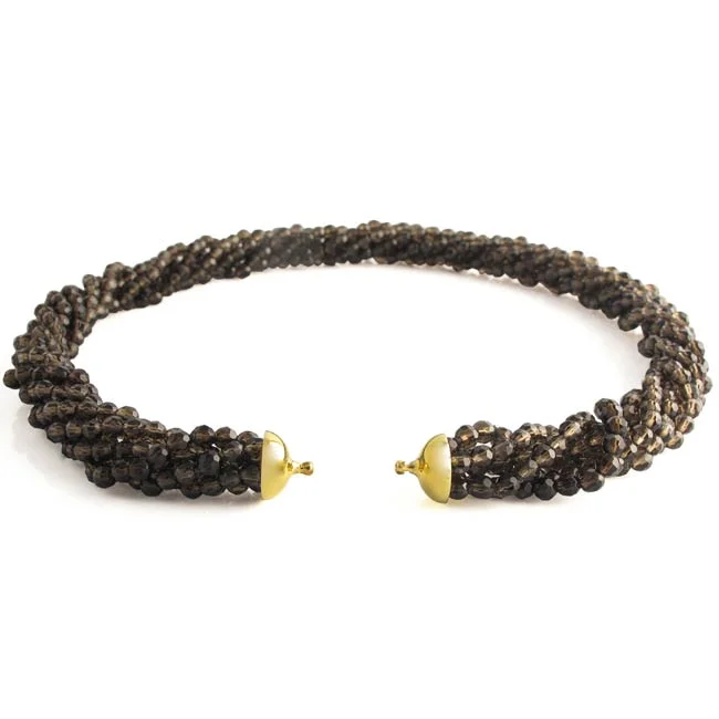 Interchangeable smoky quartz multistrand necklace with gold end caps
