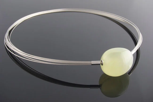 Steel multistrand necklace interchangeable green quartz clasp