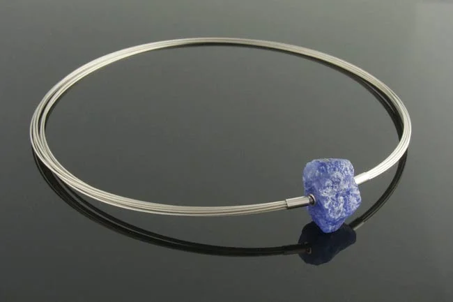 Steel multistrand necklace interchangeable tanzanite nugget clasp