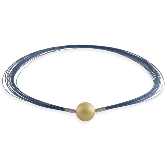 Blue 25 row multistrand necklace interchangeable gold ball clasp