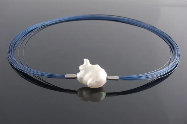 Blue 25 row multistrand necklace interchangeable keshi pearl clasp