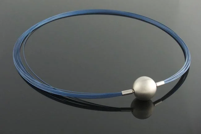 Blue 25 row multistrand necklace interchangeable steel ball clasp