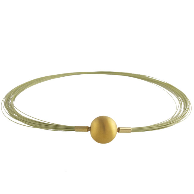 Green 25 row multistrand necklace with interchangeable gold ball clasp