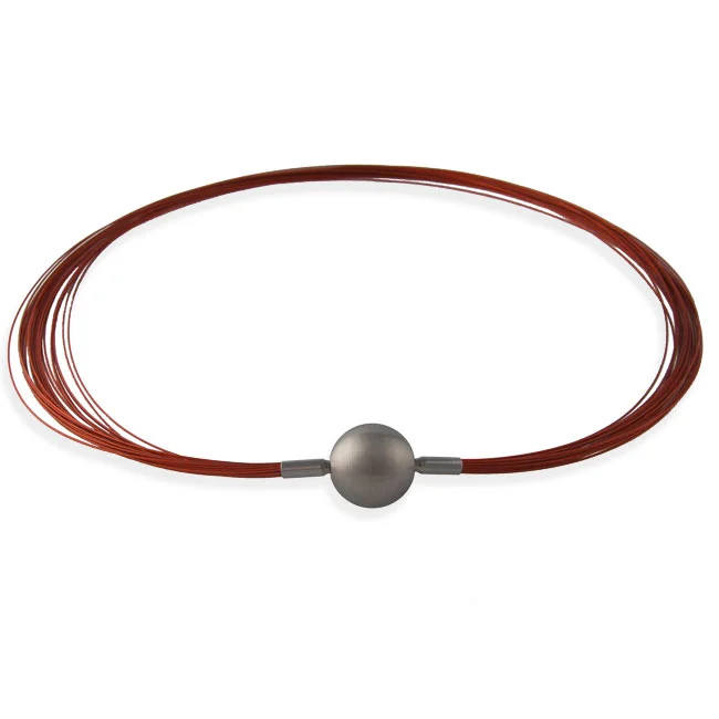 Red 25 row multistrand necklace with interchangeable steel ball clasp