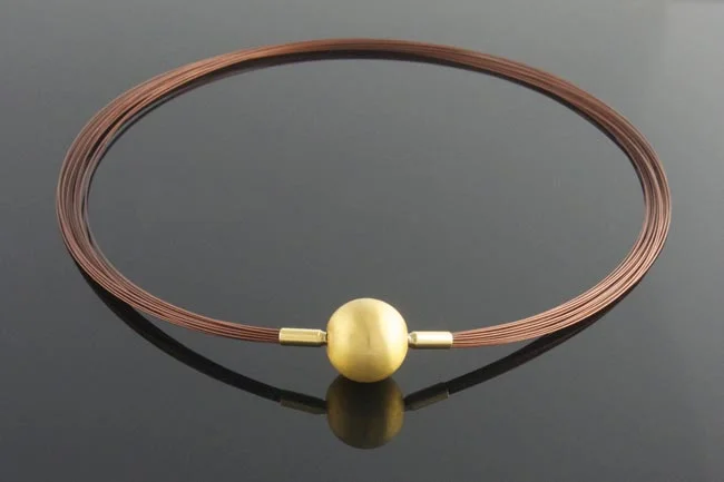 Brown steel 25 row multistrand necklace interchangeable gold ball clasp