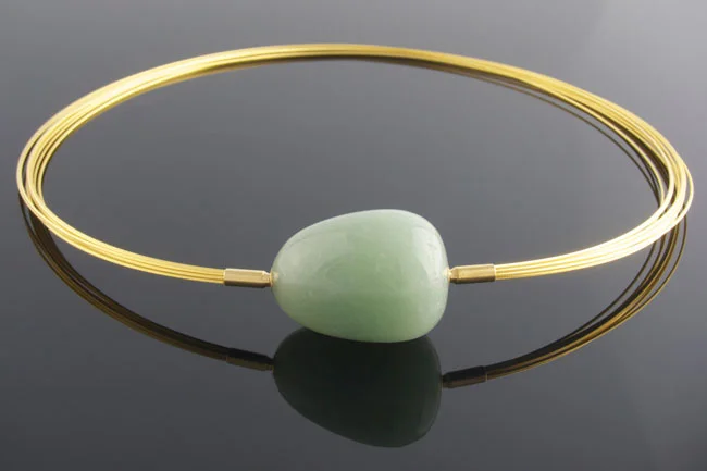 Gold 10 row multistrand necklace interchangeable aventurine pebble clasp