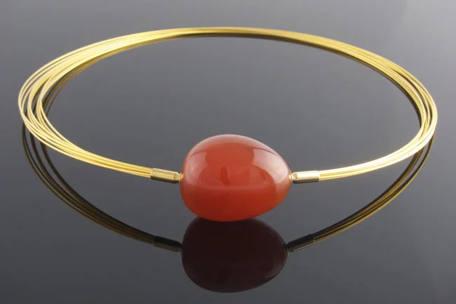 Gold 10 row multistrand necklace interchangeable carnelian pebble clasp