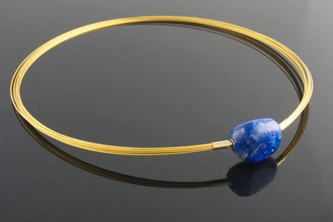 Gold 10 row multistrand necklace interchangeable lapis lazuli clasp
