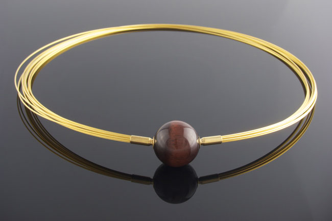 Gold 10 row multistrand necklace interchangeable red tigers eye clasp