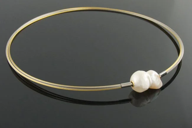 Gold and steel 10 row multistrand necklace interchangeable keshi pearl clasp