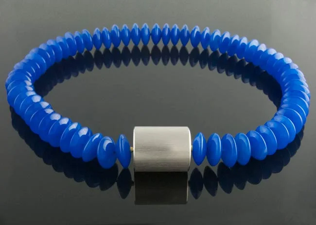 Blue agate statement necklace interchangeable silver cylinder clasp
