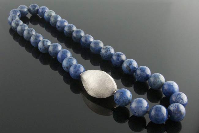Dumortierite necklace with interchangeable silver clasp
