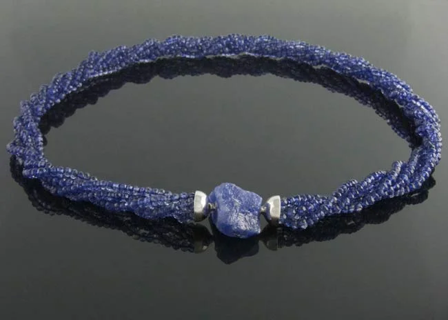 Tanzanite nugget clasp on kyanite multistrand.jpg