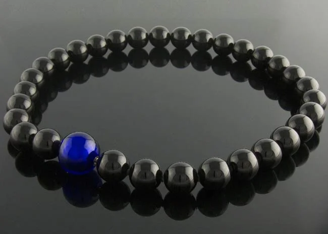 Black onyx necklace - 14mm with interchangeable blue Murano glass clasp