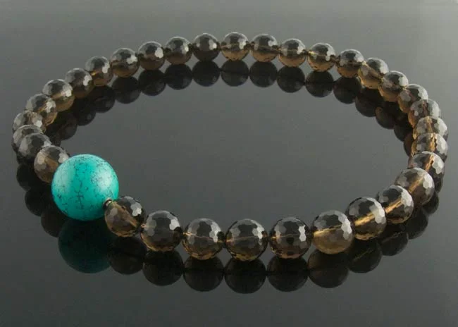 Faceted smoky quartz necklace with interchangeable carnelian blue howlite clasp
