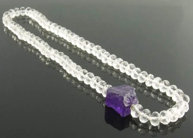 Faceted rock crystal necklace interchangeable amethyst clasp