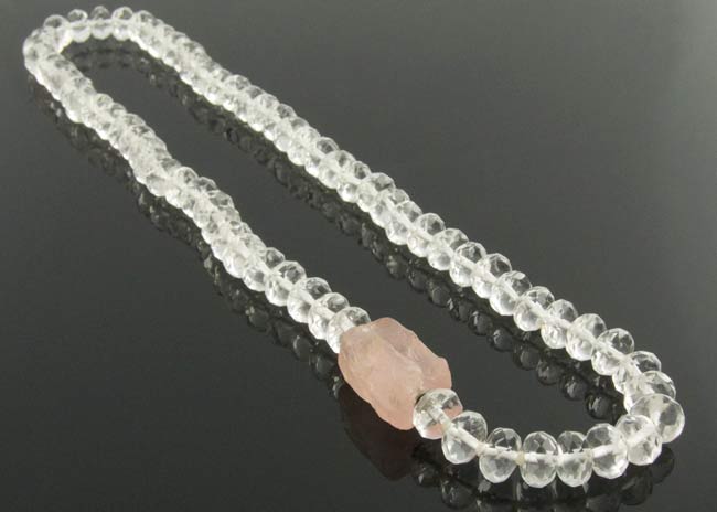 Faceted rock crystal necklace interchangeable rose quartz nugget clasp