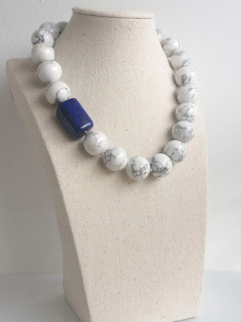 18mm howlite necklace with interchangeable lapis lazuli clsp