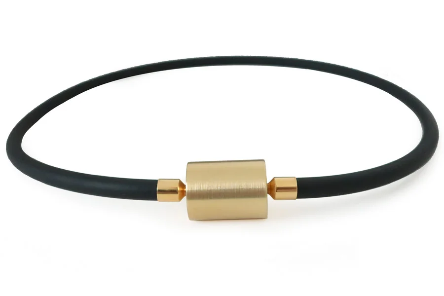 Black rubber necklace with gold cylinder clasp