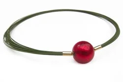 Green-wire-multistrand-necklace-with-red-Murano-glass-clasp.jpg