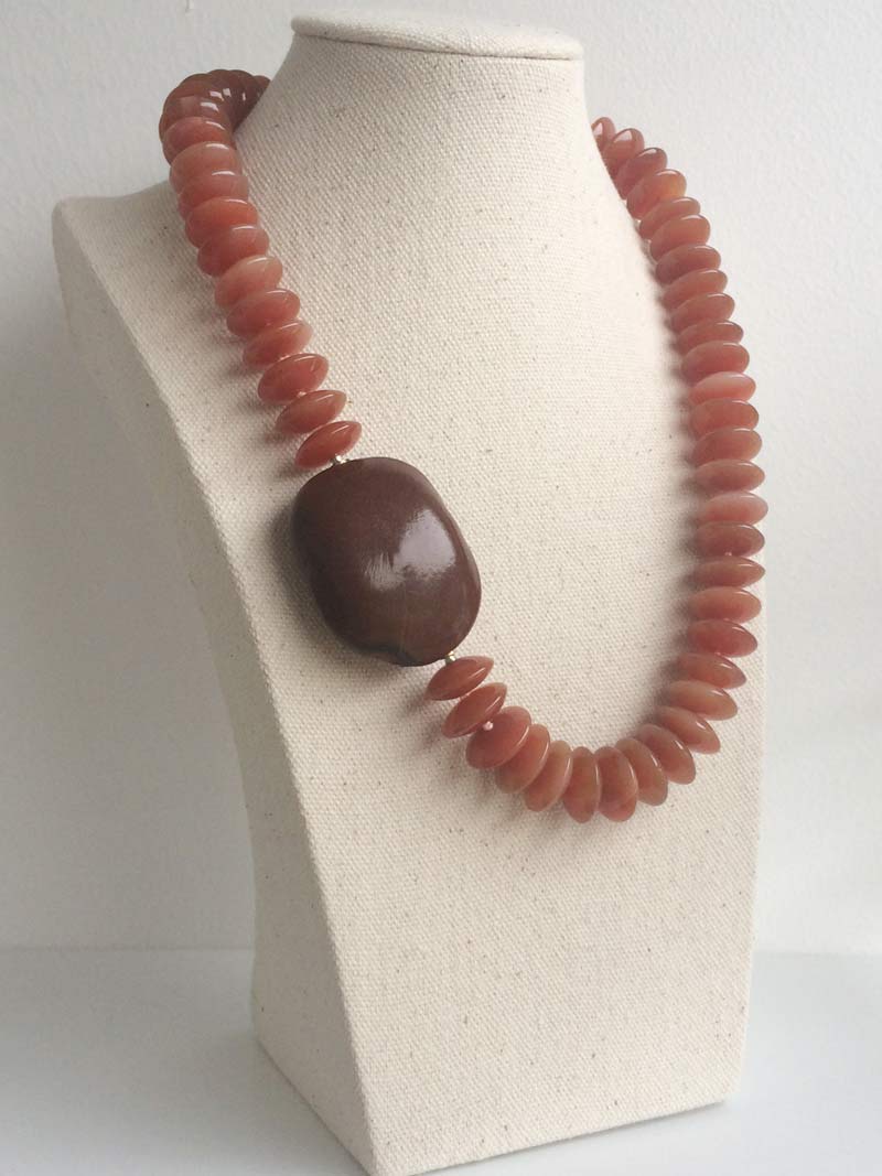 Carnelian rondelle necklace with sea bean clasp