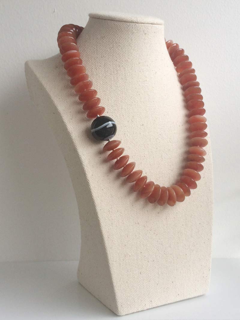 Carnelian rondelle necklace with removable black onyx ball clasp