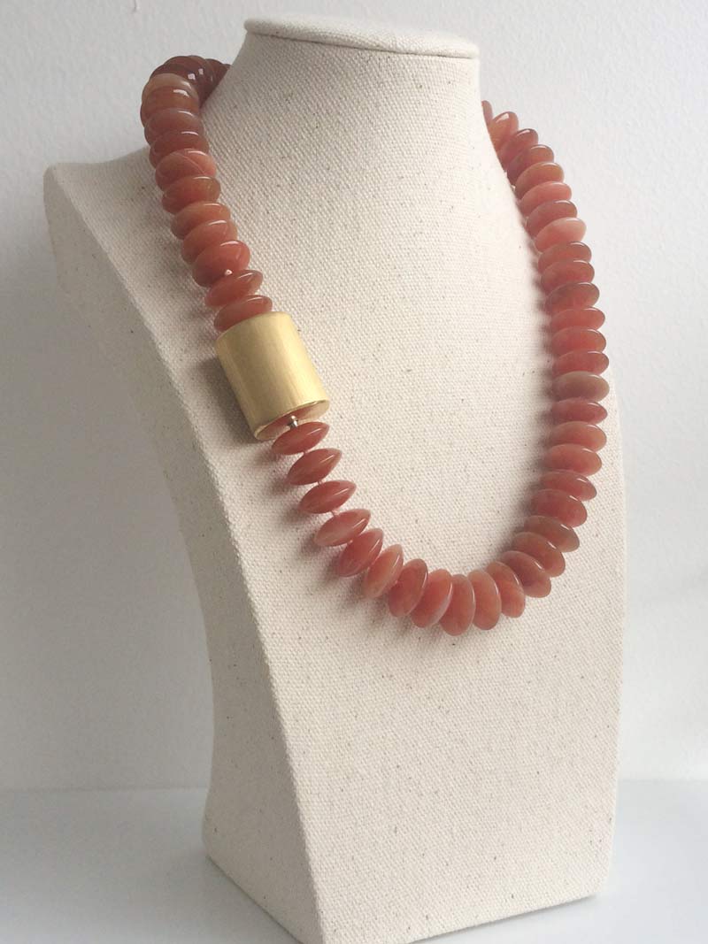 16mm carnelian rondelle necklace with extra large gold cylinder clasp