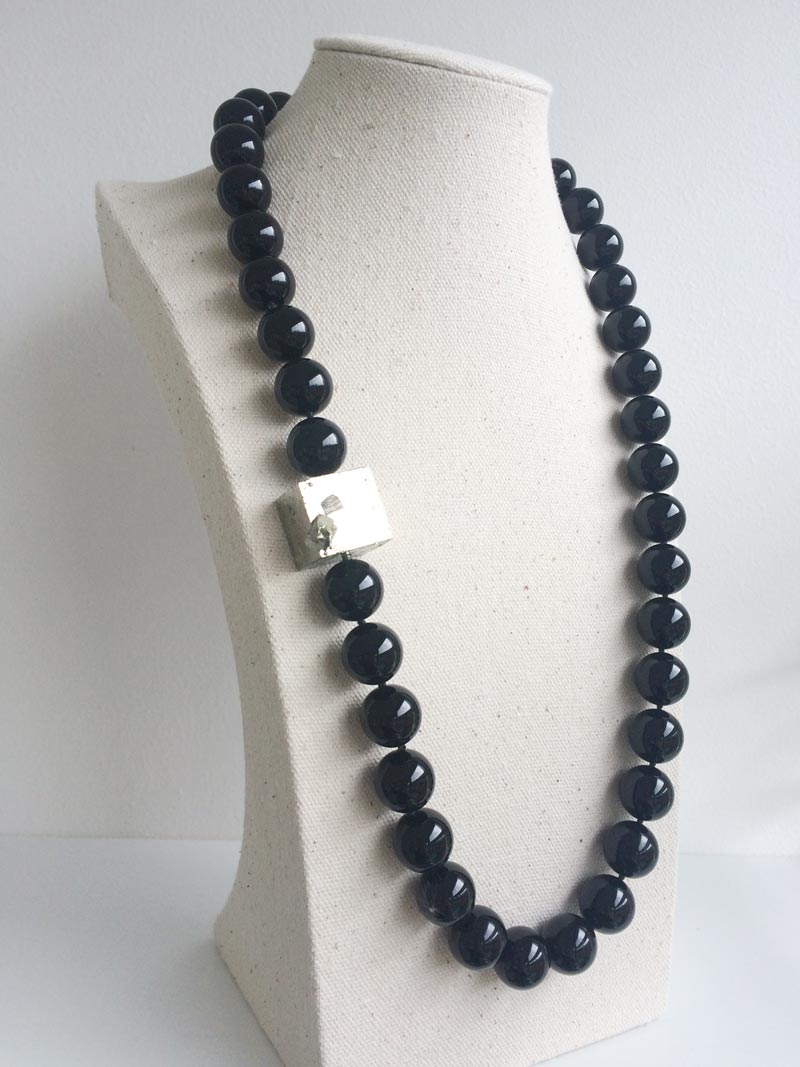 15mm onyx bead strand with pyrite clasp