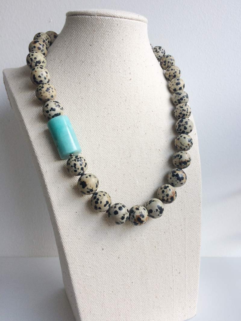 16mm Dalmation jasper necklace with amazonite feature clasp