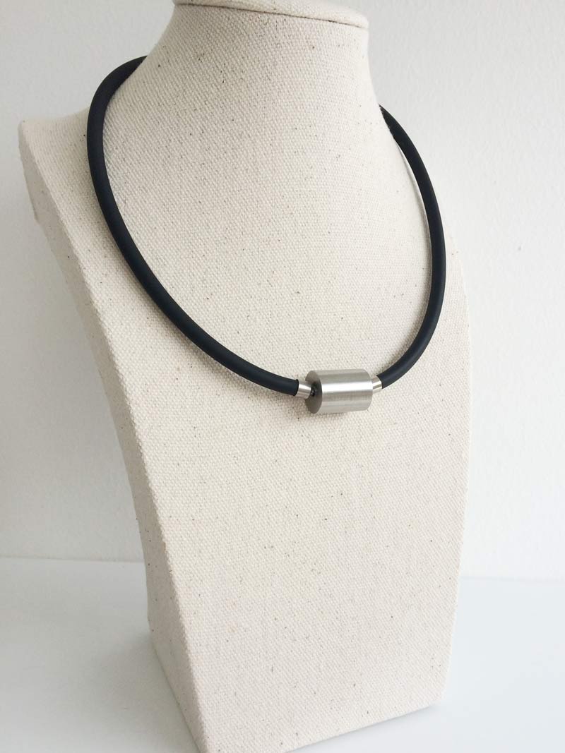 Black rubber with large steel cylinder clasp