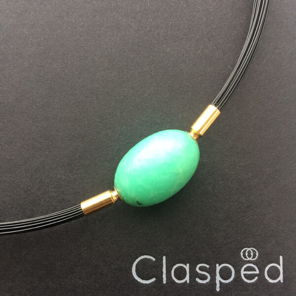 Chrysoprase feature clasp on interchangeable black wire multistrand necklace