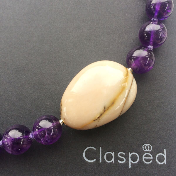 12mm purple amethsyt necklace with interchageable jasper pebble clasp