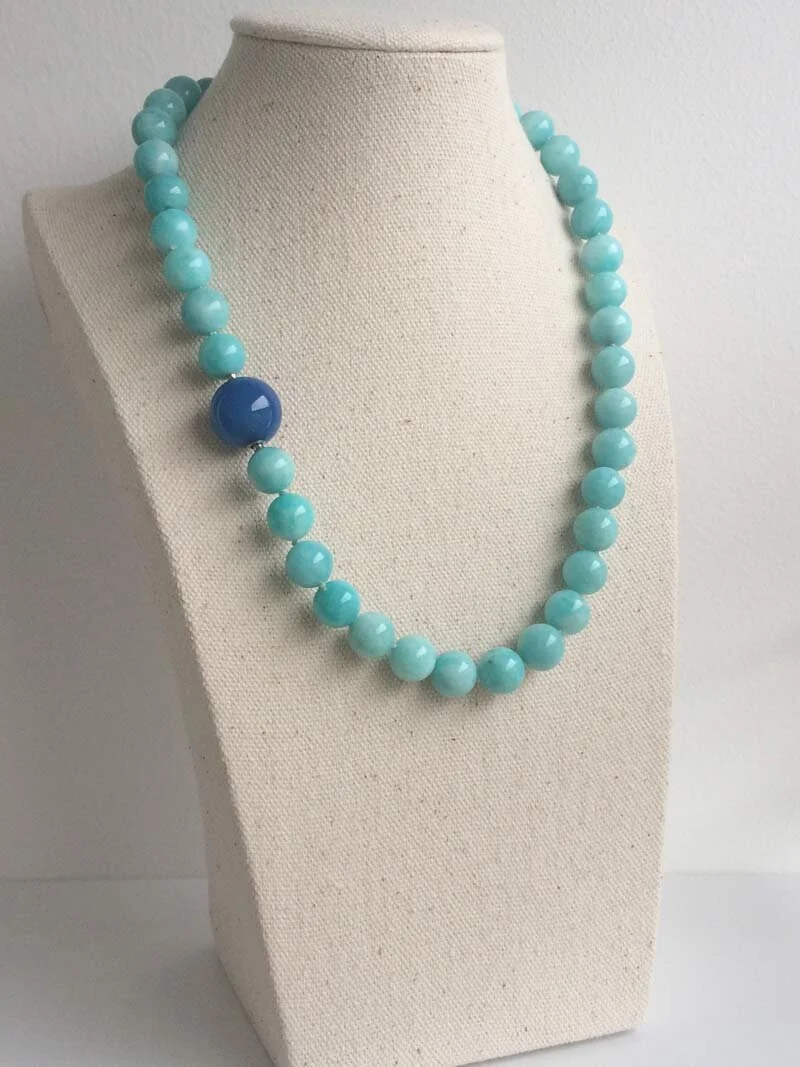 Amazonite bead strand with interchangeable blue agate ball clasp