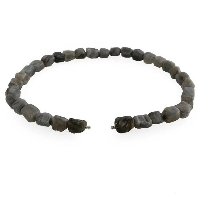 Hammered oblong labradorite necklace with steel interchangeable fittings