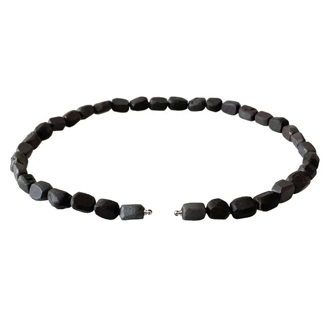 Hammered texture hematite obsidian beaded necklace with interchangeable steel fitting for Nittel system