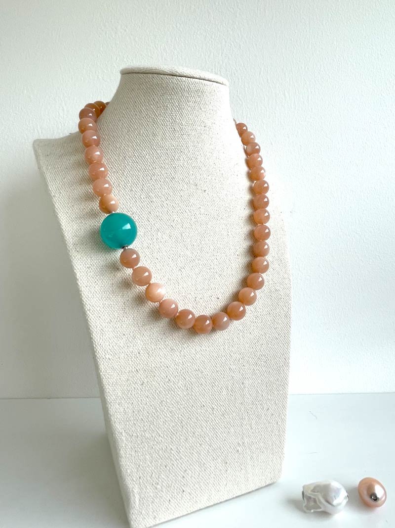 10mm orange keshi pearl necklace with 18mm interchangeable amazonite ball clasp