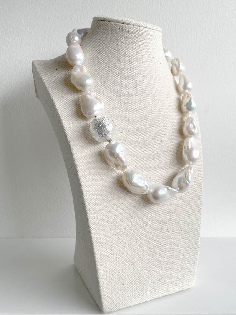 Keshi pearl necklace with interchangeable silver Murano glass feature clasp