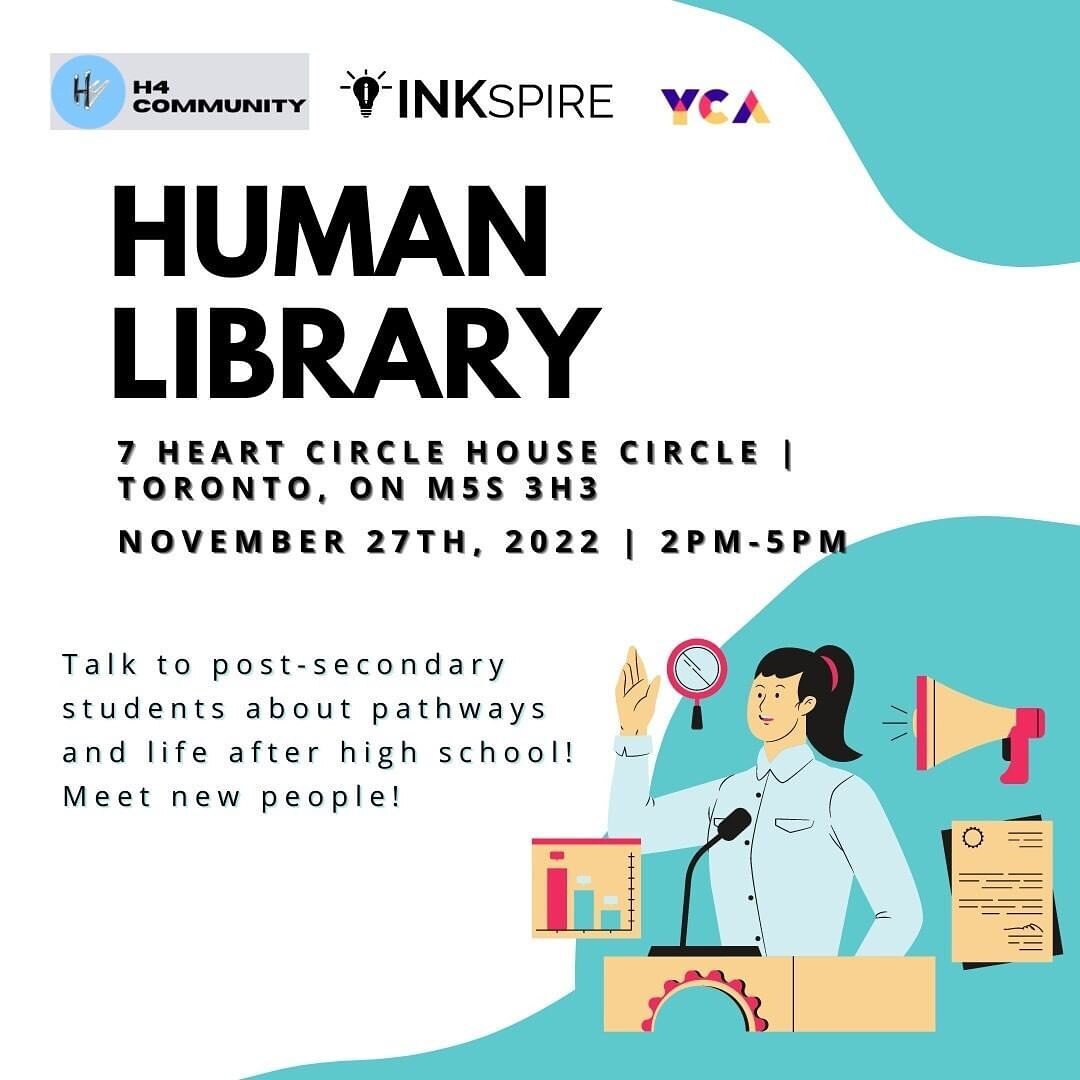 Are you a high school student looking to learn more about post-secondary life?

Join us for our Human Library event on November 27th from 2-5PM at the Hart House Building in the University of Toronto!

Spots are limited so sign up TODAY! Link in @ink